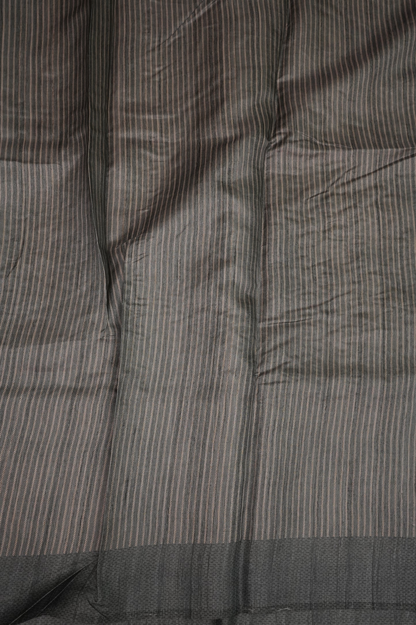 Semi Raw Silk Saree with Embroidered Body & Temple Border – Beige & Charcoal Grey