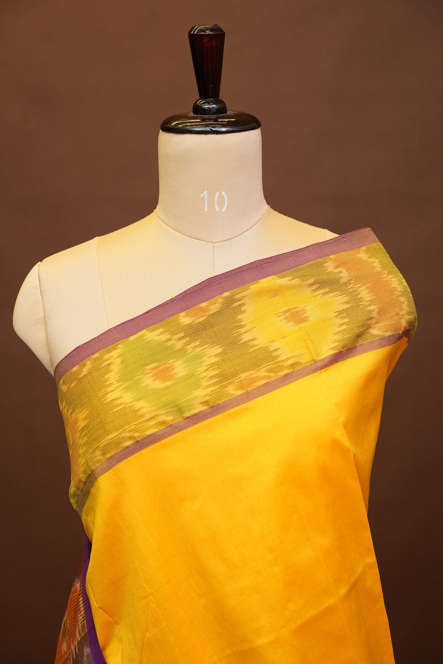 Ikkat Cotton Silk Saree - Yellow and Deep Purple