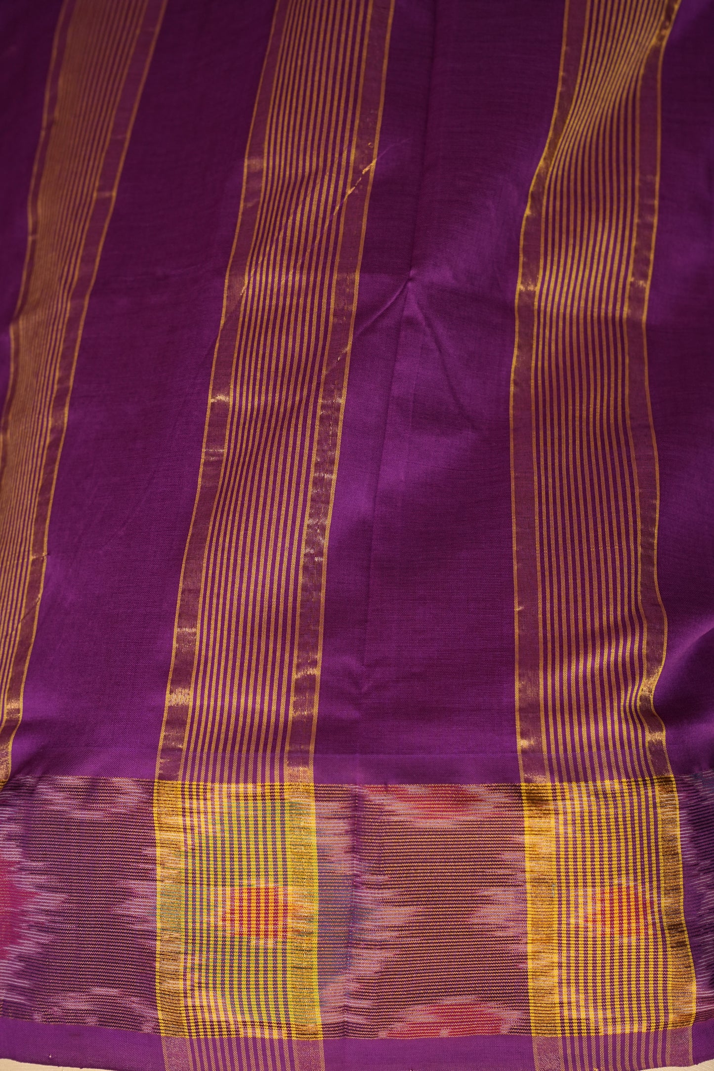Ikkat Cotton Silk Saree - Yellow and Deep Purple