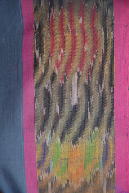 Ikkat Cotton Silk Saree - Grey and Pink