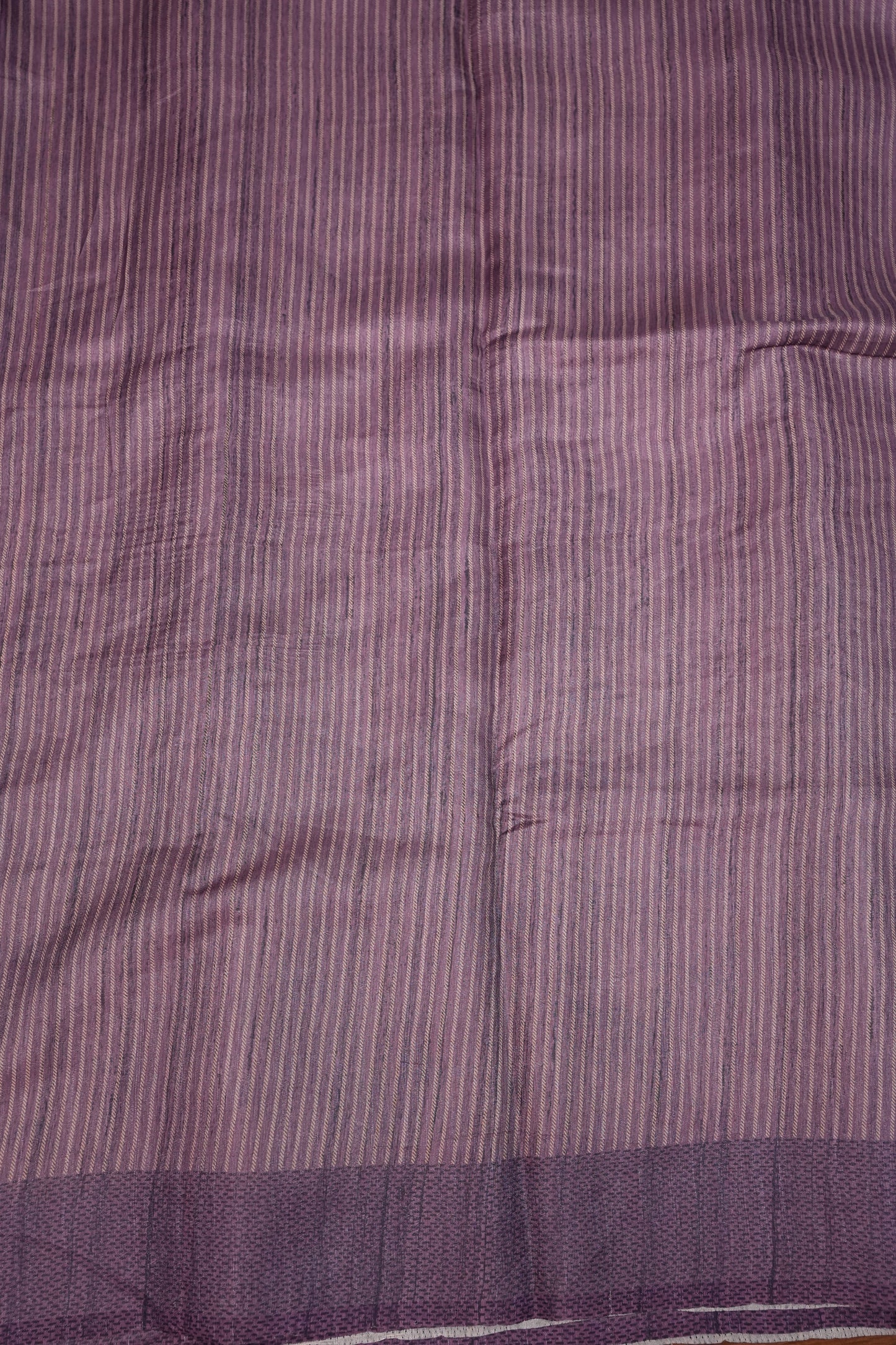 Semi Tussar Raw Silk Saree with Embroidered Body & Temple Border – Beige & Lavender Purple