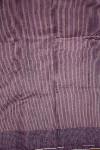 Semi Tussar Raw Silk Saree with Embroidered Body & Temple Border – Beige & Lavender Purple