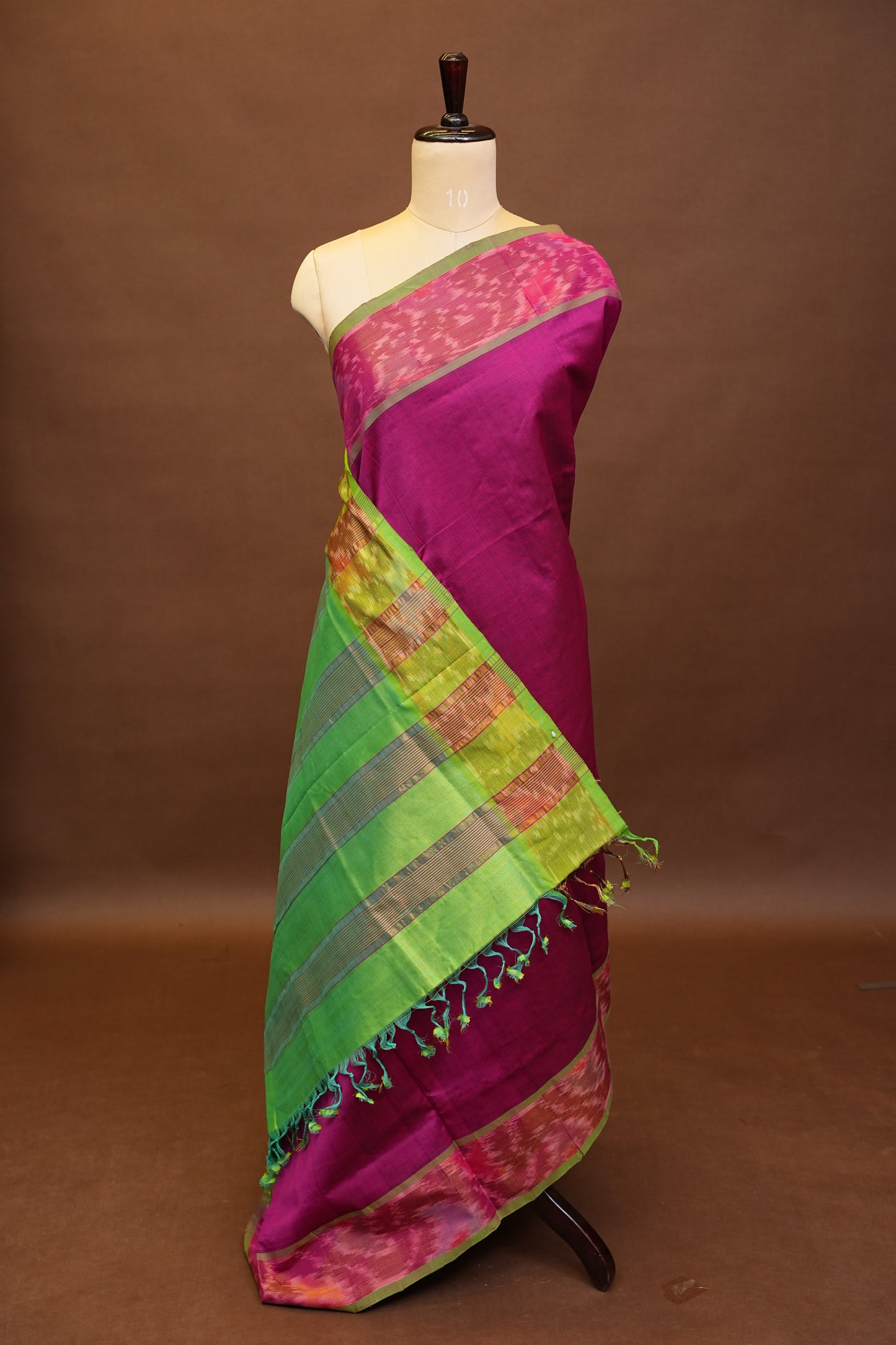 Ikkat Cotton Silk Saree - Magenta and Lime Green