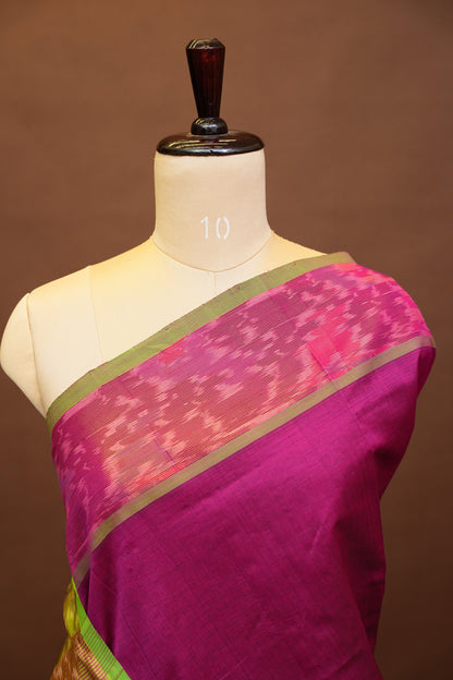 Ikkat Cotton Silk Saree - Magenta and Lime Green