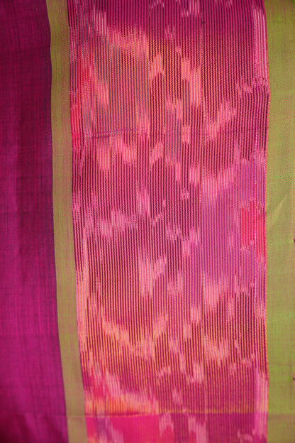 Ikkat Cotton Silk Saree - Magenta and Lime Green