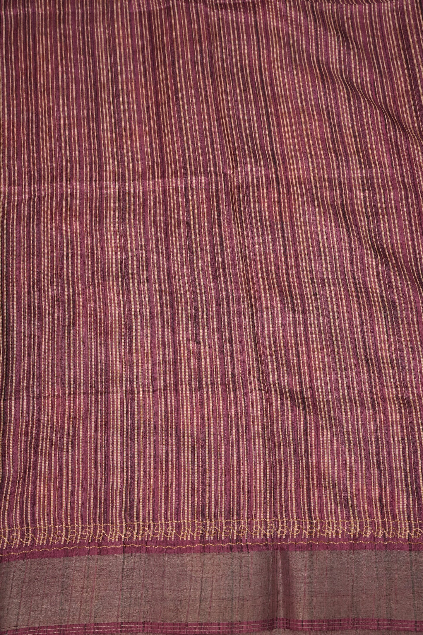 Semi Tussar Raw Silk Saree with Embroidered Floral Body & Contrast Border – Teal Blue & Wine