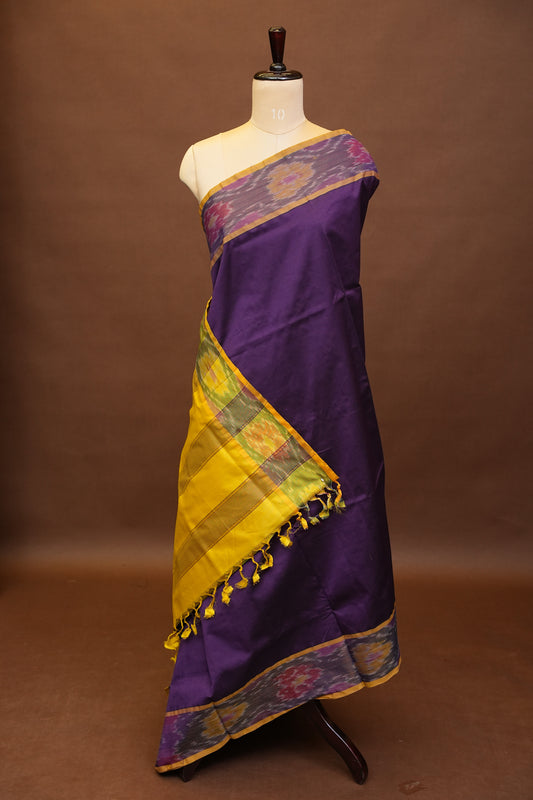 Ikkat Cotton Silk Saree - Purple and Yellow