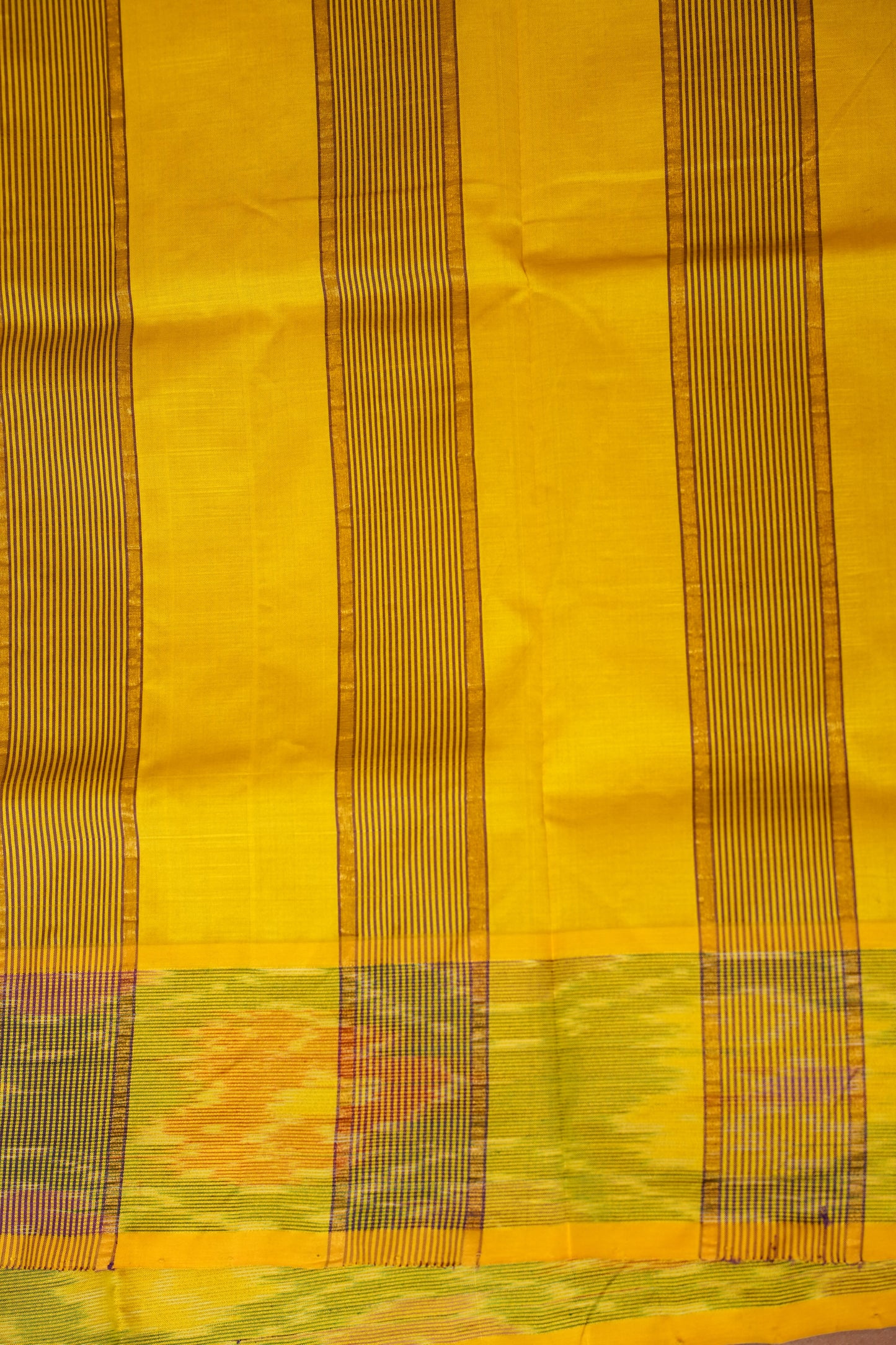 Ikkat Cotton Silk Saree - Purple and Yellow