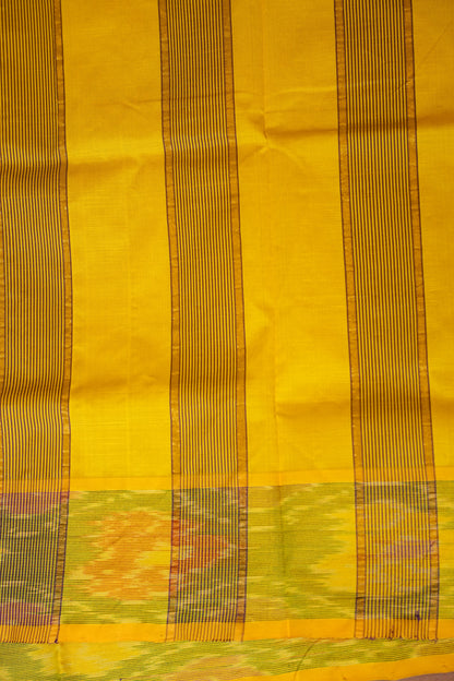Ikkat Cotton Silk Saree - Purple and Yellow