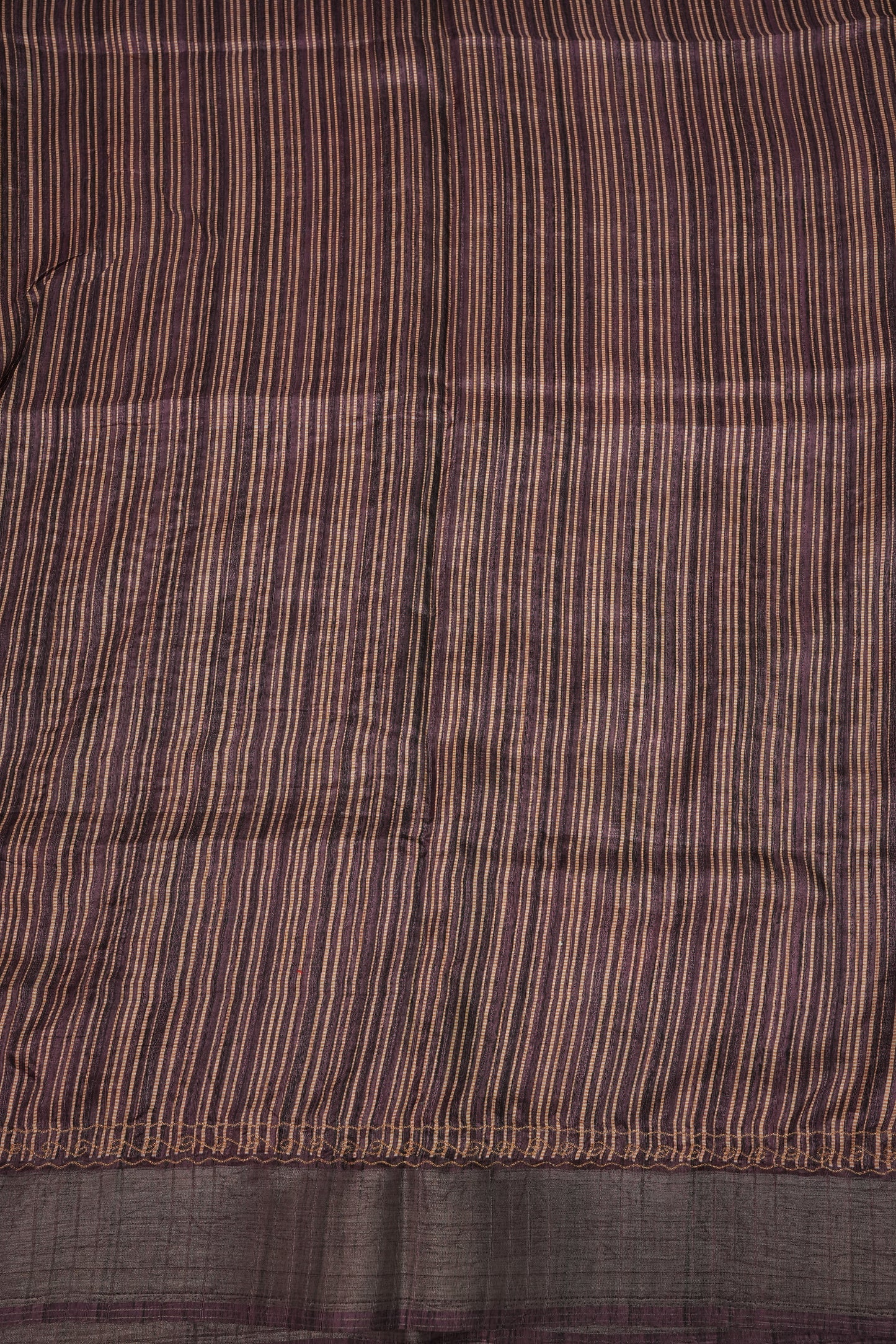 Semi Tussar Raw Silk Saree with Embroidered Floral Body & Contrast Border – Antique Gold & Plum