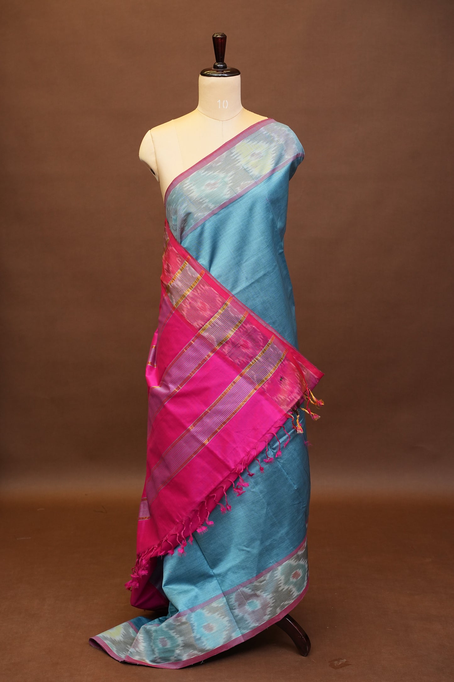 Ikkat Cotton Silk Saree - Sky Blue and Pink