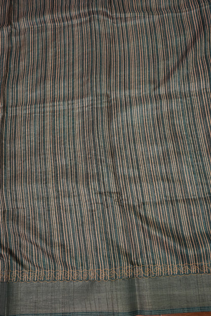 Semi Tussar Raw Silk Saree with Embroidered Floral Body & Contrast Border – Rust & Charcoal Grey