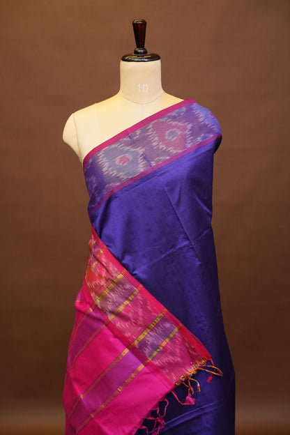 Ikkat Cotton Silk Saree - Purple and Pink