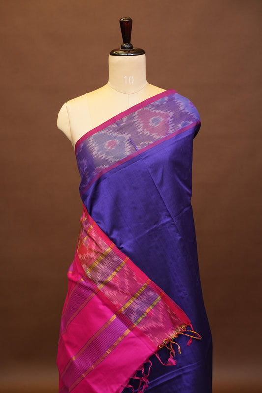 Ikkat Cotton Silk Saree - Purple and Pink