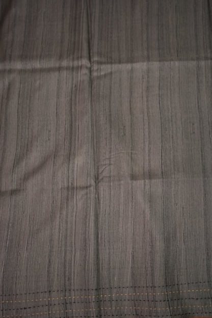 Soft Raw Silk Saree with Floral Prints & Contrast Kantha Stitch Print Border – Mauve Purple & Charcoal Grey