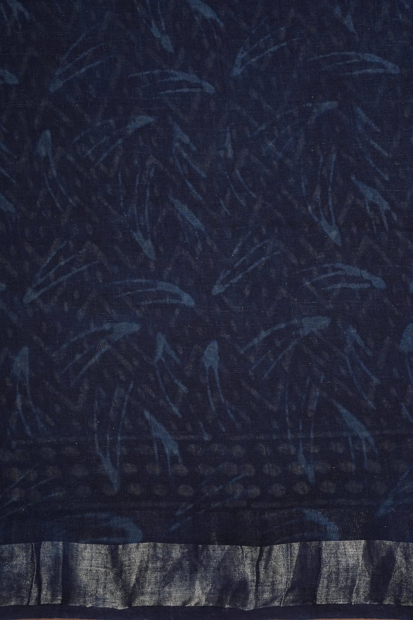 Handcrafted Indigo Dabu Print Linen Cotton Saree with Traditional Block Print Patterns