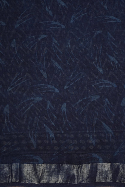 Handcrafted Indigo Dabu Print Linen Cotton Saree with Traditional Block Print Patterns