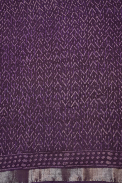 Handcrafted Purple Dabu Print Linen Cotton Saree with Traditional Block Print Patterns