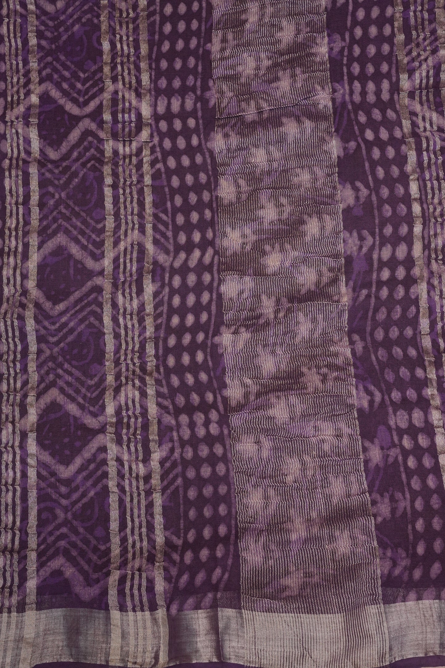 Handcrafted Purple Dabu Print Linen Cotton Saree with Traditional Block Print Patterns