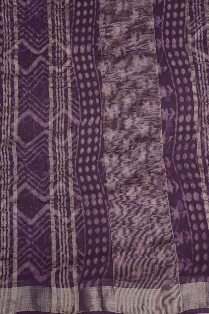 Handcrafted Purple Dabu Print Linen Cotton Saree with Traditional Block Print Patterns