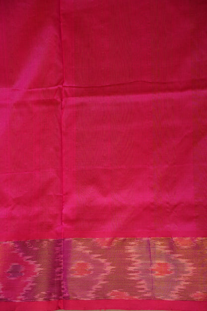 Ikkat Cotton Silk Saree - Lime Green and Pink
