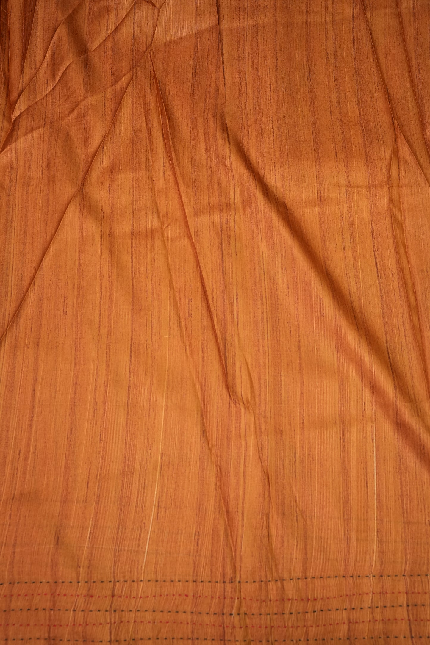 Soft Raw Silk Saree with Floral Prints & Contrast Kantha Stitch Print Border – Rani Pink & Rust Orange