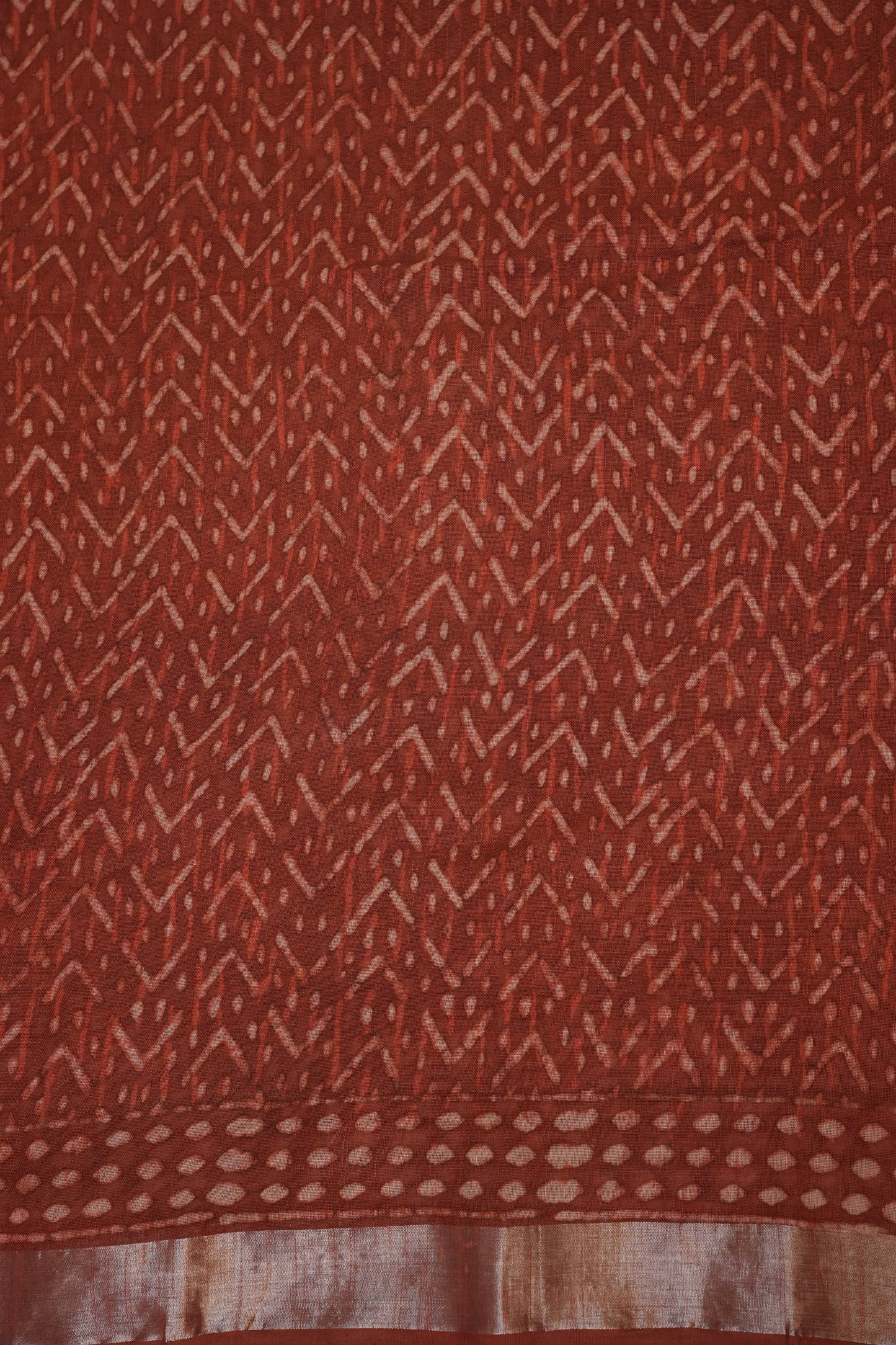 Handcrafted Rust Dabu Print Linen Cotton Saree with Traditional Block Print Patterns