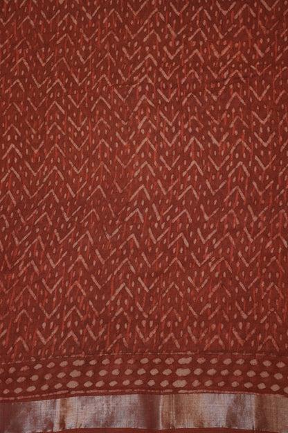 Handcrafted Rust Dabu Print Linen Cotton Saree with Traditional Block Print Patterns