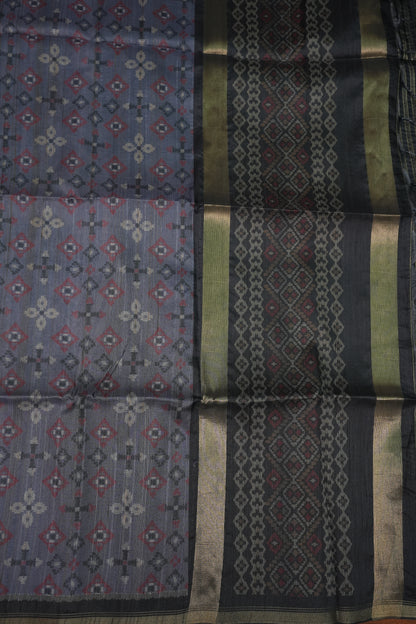 Semi Raw Silk Saree with Digital Patola Prints – Slate Grey & Black