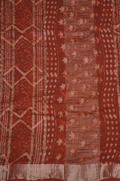 Handcrafted Rust Dabu Print Linen Cotton Saree with Traditional Block Print Patterns