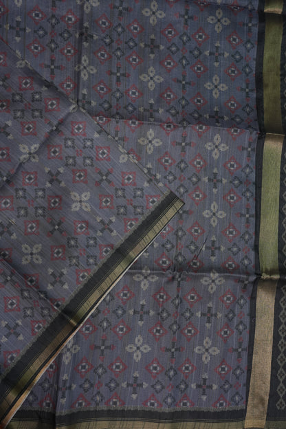 Semi Raw Silk Saree with Digital Patola Prints – Slate Grey & Black