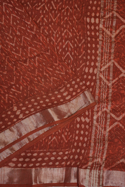 Handcrafted Rust Dabu Print Linen Cotton Saree with Traditional Block Print Patterns