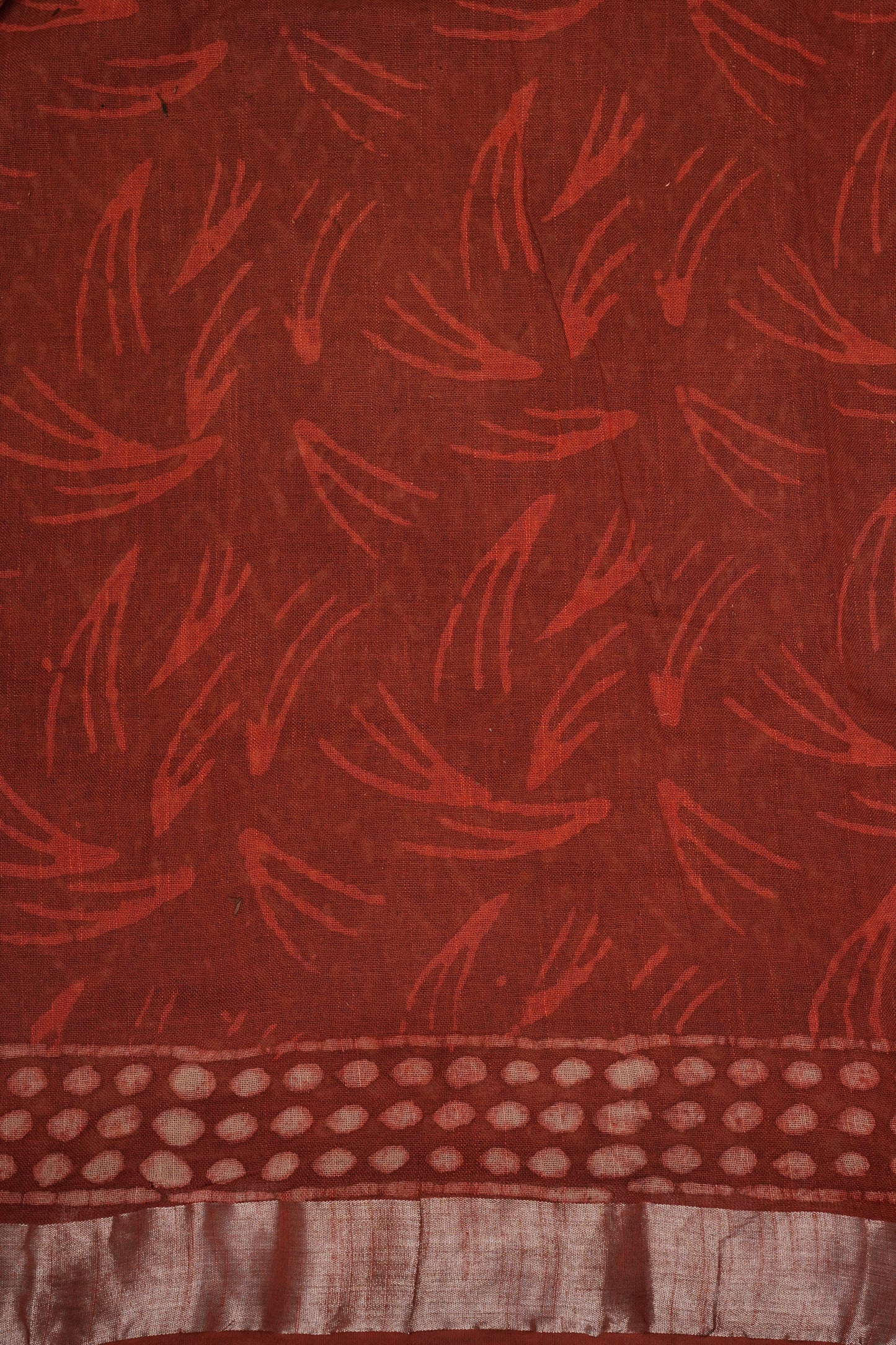 Handcrafted Rust Dabu Print Linen Cotton Saree with Traditional Block Print Patterns