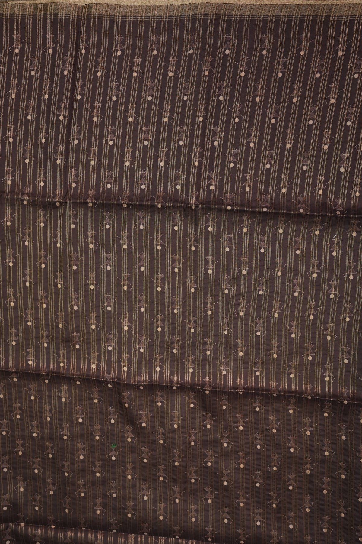 Semi Raw Silk Saree with Warli Digital Prints – Powder Blue & Chocolate Brown