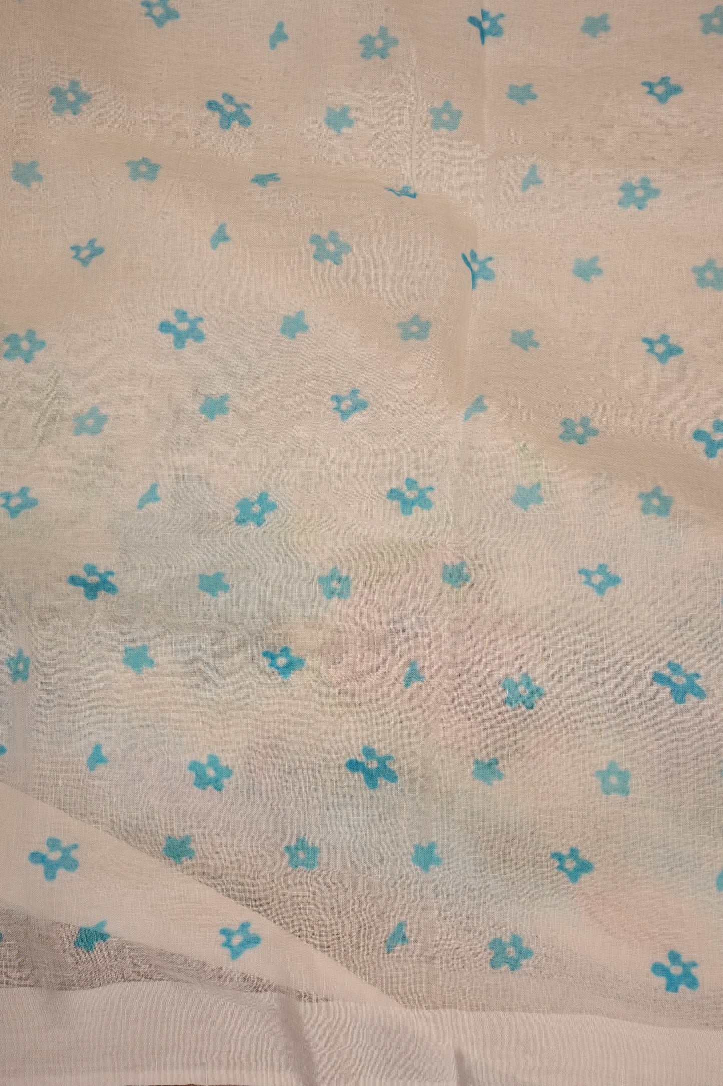 Elegant White Floral Painted Linen Cotton Saree