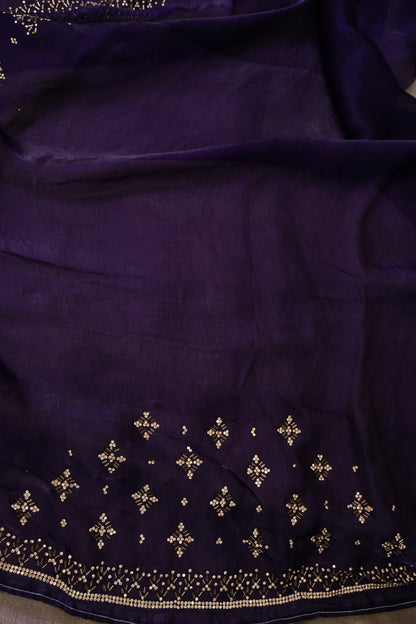 Party Wear Glass Tissue Saree with Embroidered Border & Designer Blouse – Lavender Purple
