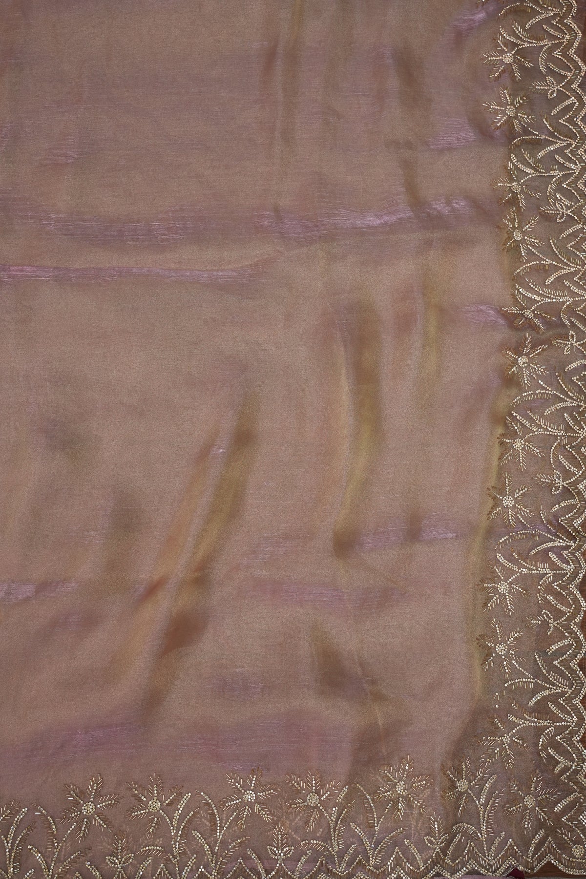 Party Wear Glass Tissue Saree with Embroidered Border & Designer Blouse – Peach