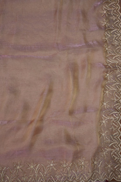 Party Wear Glass Tissue Saree with Embroidered Border & Designer Blouse – Peach