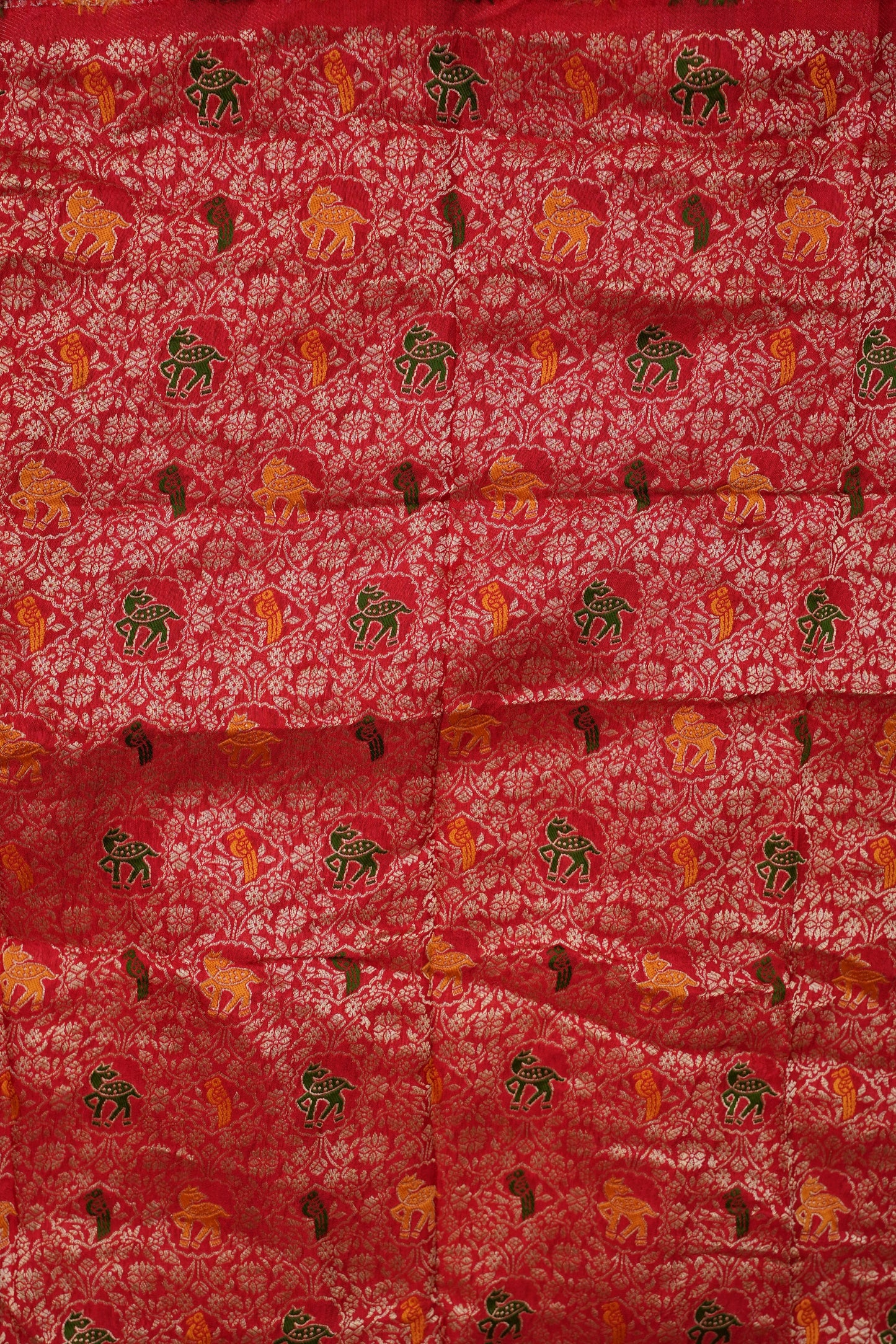 Deep Crimson Crepe Silk Saree with Elegant Gold Zari Checks-Silk Mark Certified.