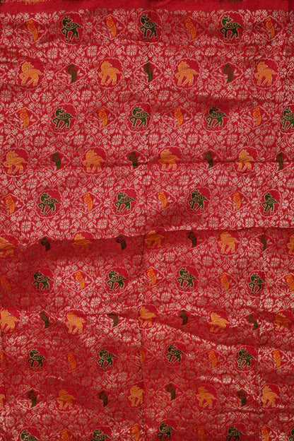 Deep Crimson Crepe Silk Saree with Elegant Gold Zari Checks-Silk Mark Certified.