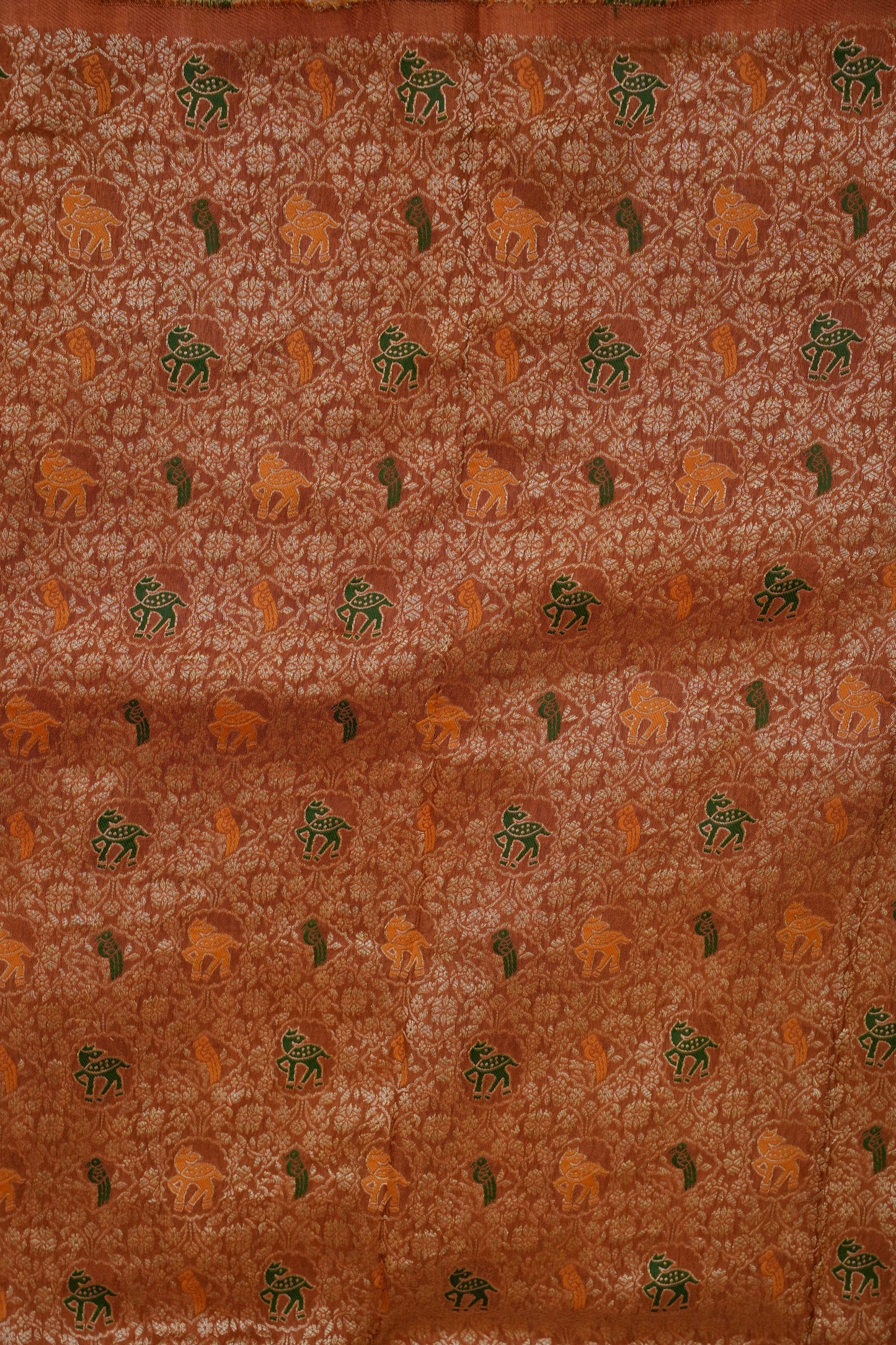 Copper Brown Crepe Silk Saree with Antique Gold Zari Border and Microchecks