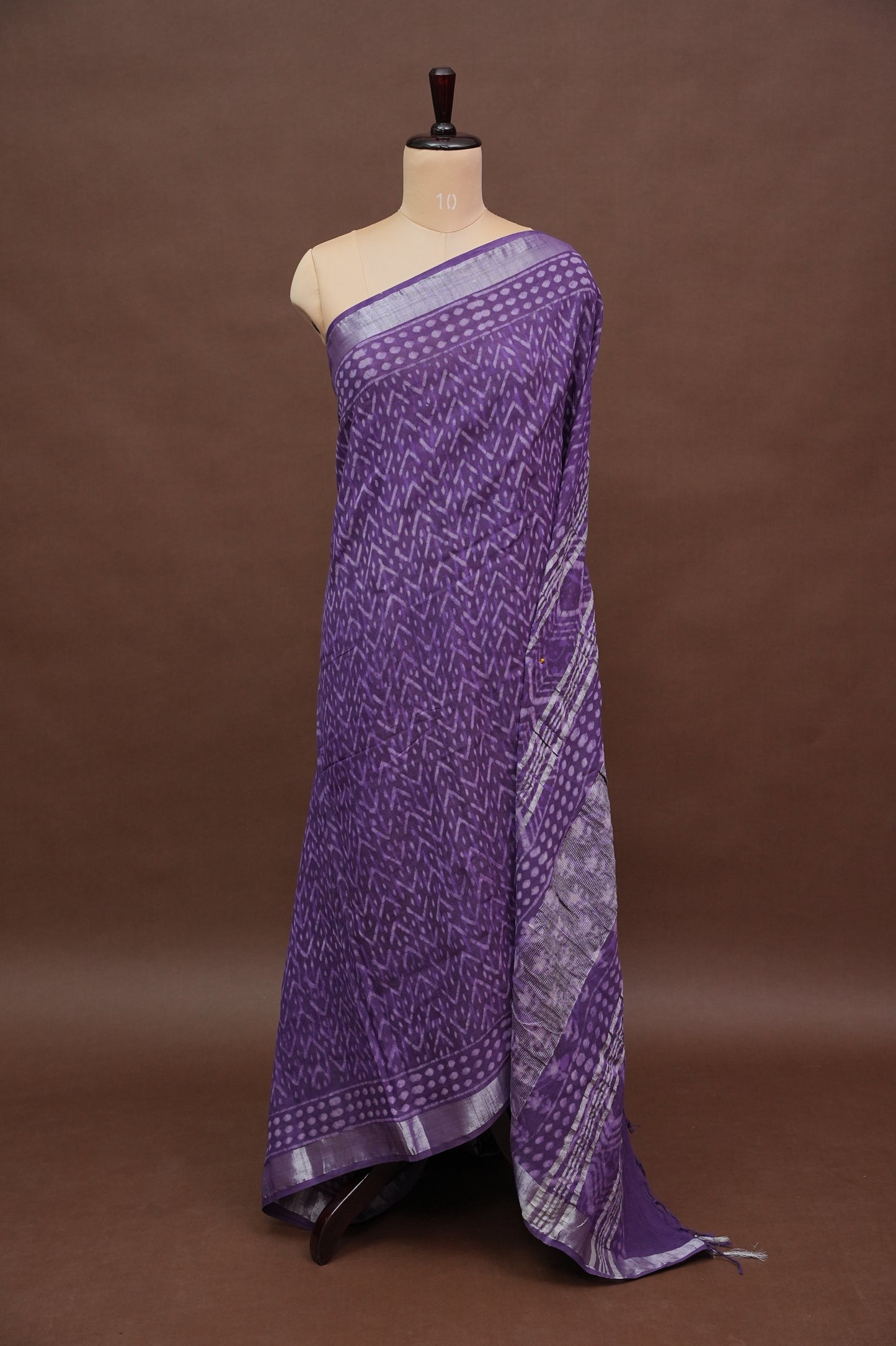 Handcrafted Purple Dabu Print Linen Cotton Saree with Traditional Block Print Patterns