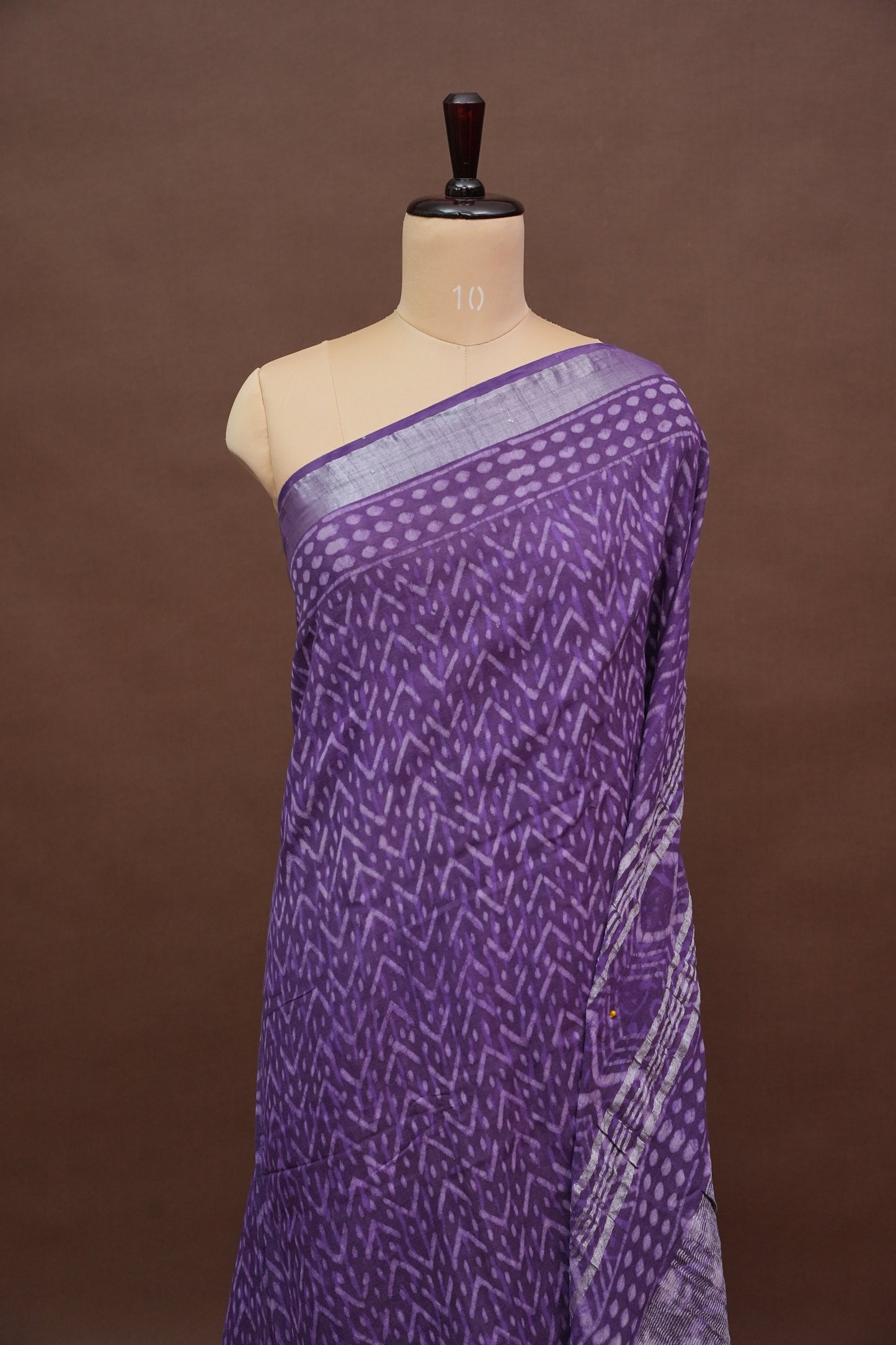 Handcrafted Purple Dabu Print Linen Cotton Saree with Traditional Block Print Patterns