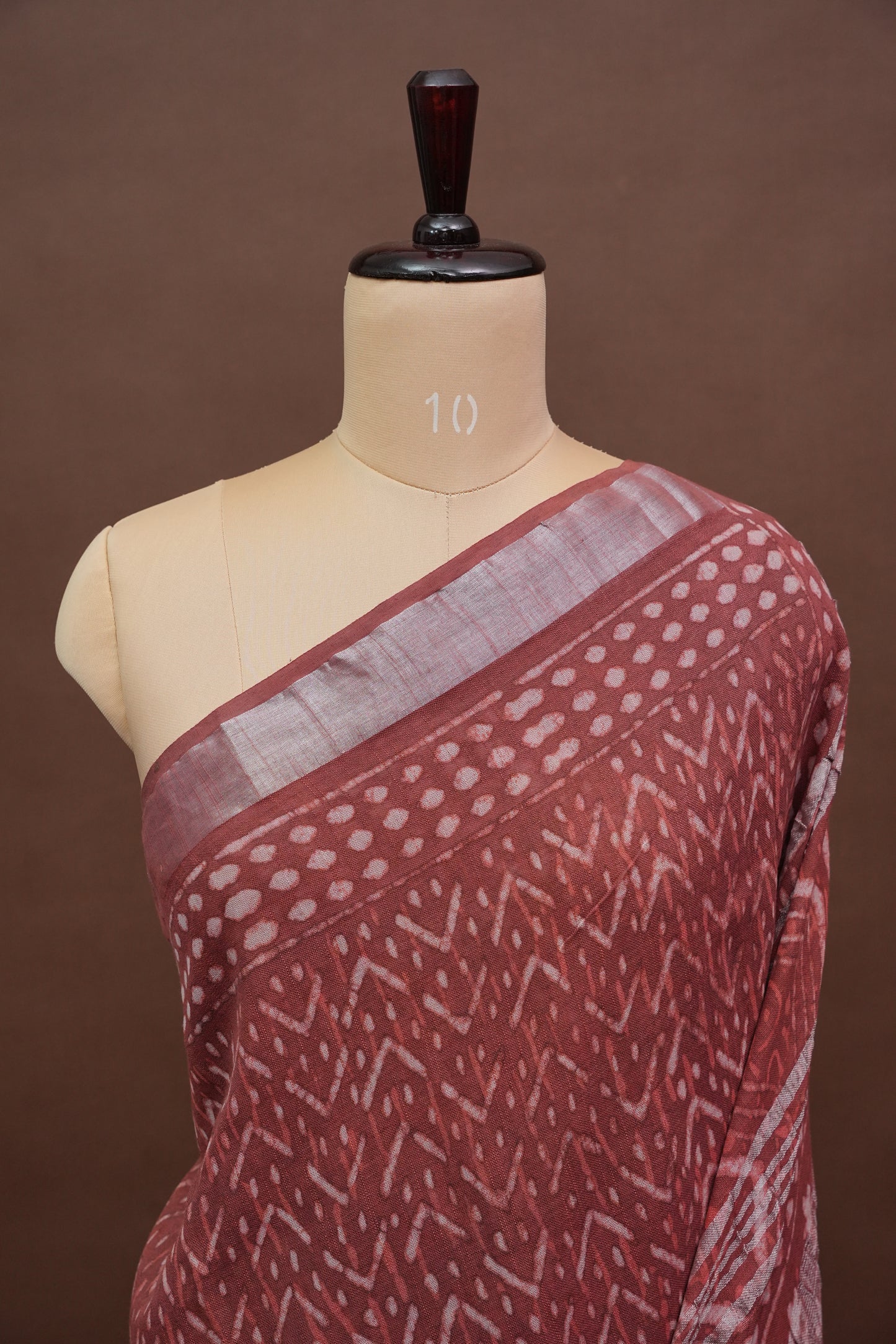 Handcrafted Rust Dabu Print Linen Cotton Saree with Traditional Block Print Patterns