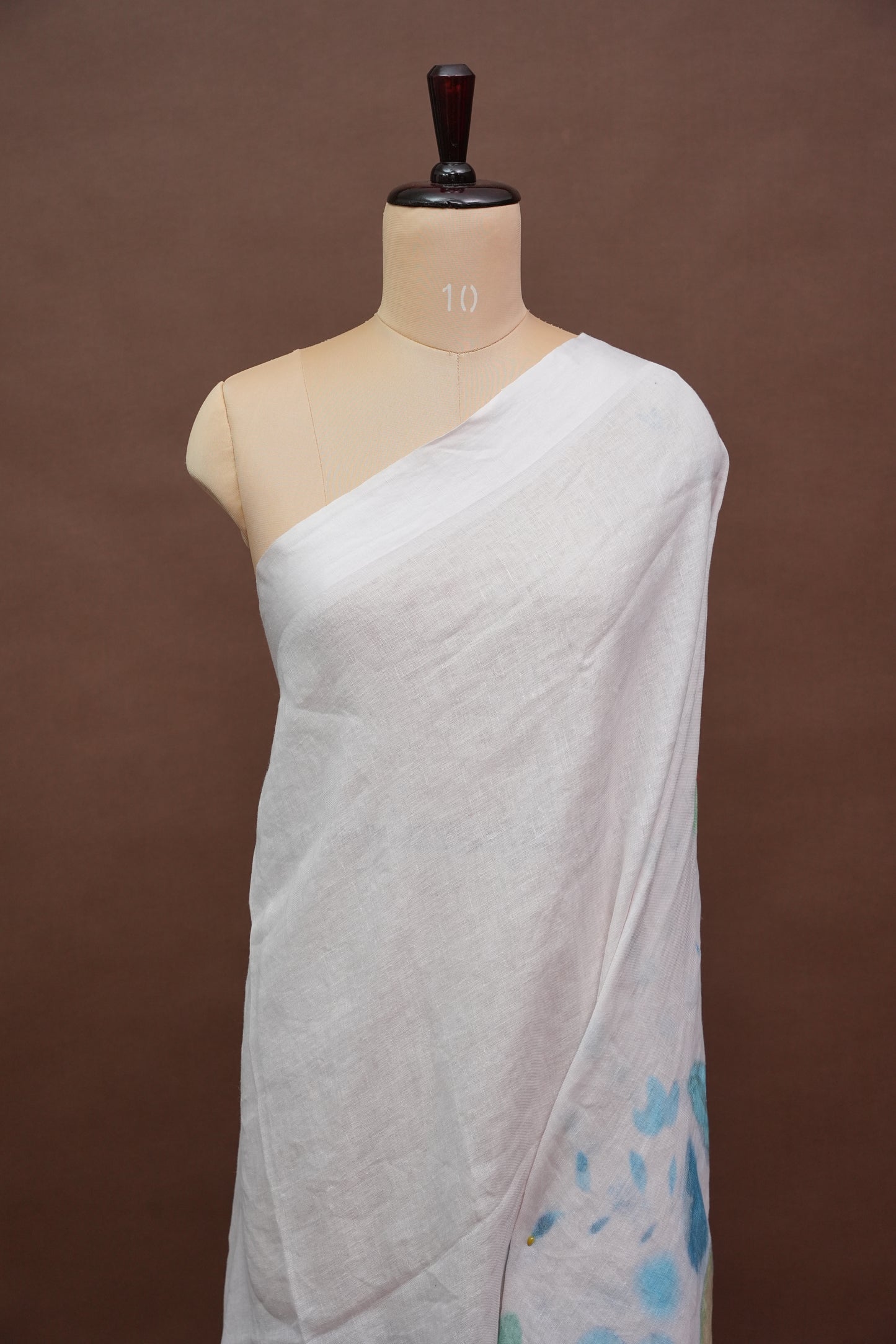 Elegant White Floral Painted Linen Cotton Saree