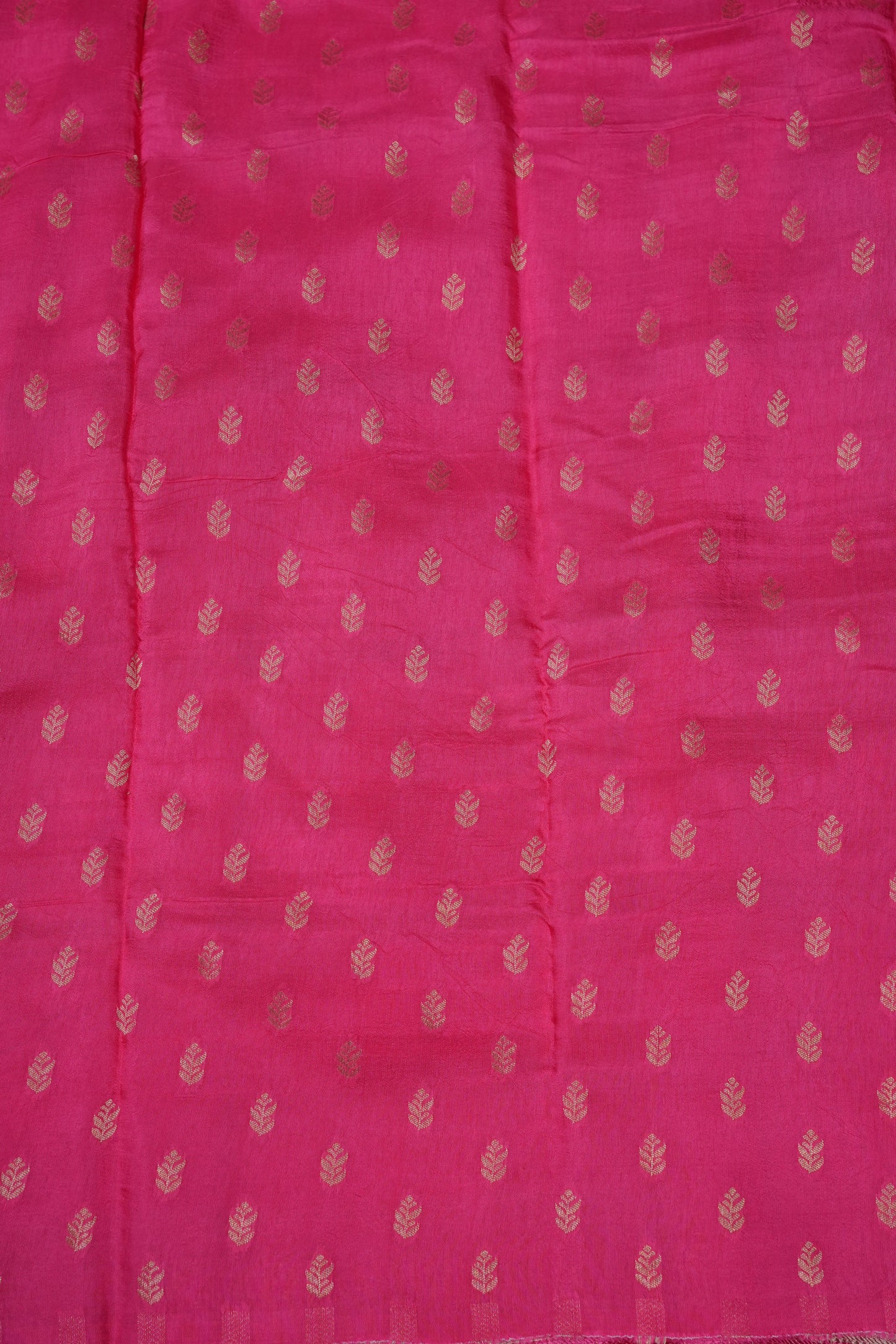 Candy Pink Crepe Silk Saree with Antique Gold Zari Border and Microchecks