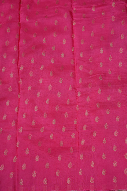 Candy Pink Crepe Silk Saree with Antique Gold Zari Border and Microchecks
