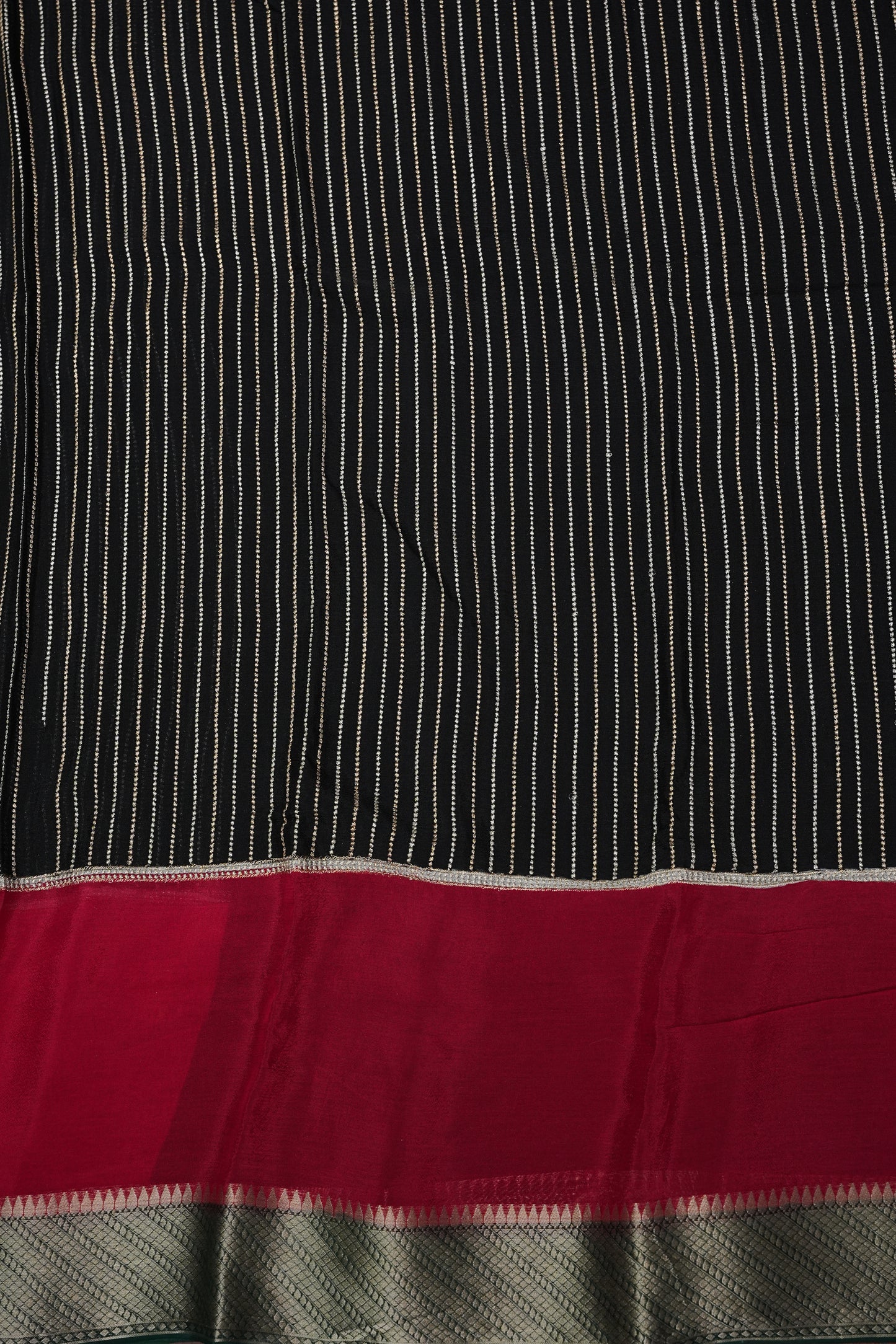 Georgette Crepe Silk Saree in Black with Red & Green Borders