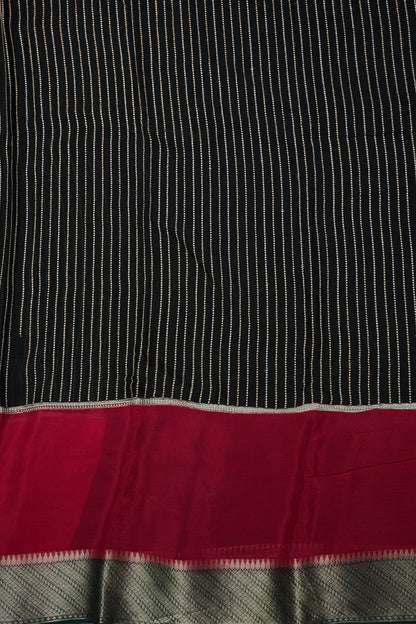 Georgette Crepe Silk Saree in Black with Red & Green Borders