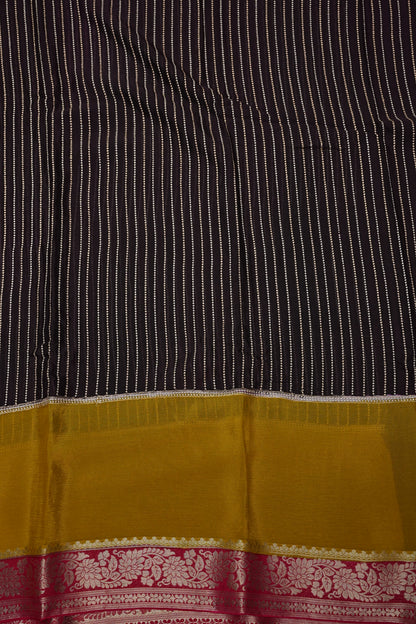 Georgette Crepe Silk Saree in Black with Mustard & Red Borders
